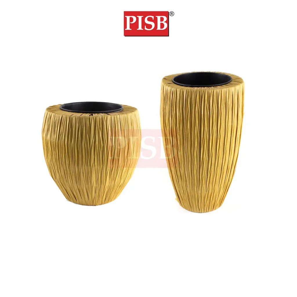 1067/68 Golden Rattan Style Vase Tree Pot