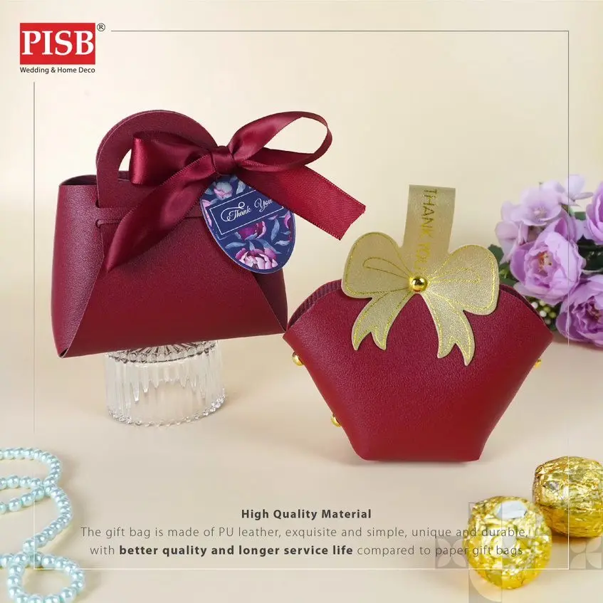2138-39 (10Pcs/Pkt) Leather Mini Bag With Ribbon Mini Goodies Bag Doorgift Bag Wedding Beg Goodies Kahwin Bag Kenduri - Image 6
