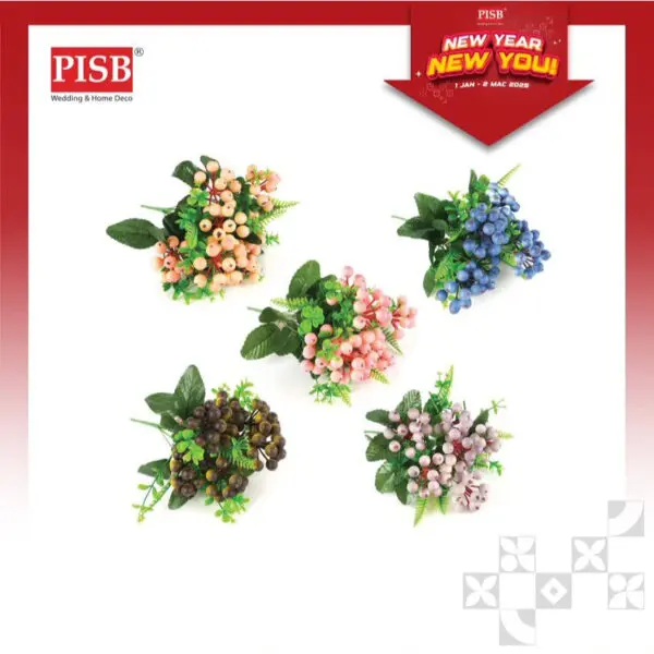 2235 30CM Berries Bush Artificial Flower Bunga Hiasan Bunga Dulang Hantaran Perkahwinan Hand Bouquet (7 Heads/Stalk)