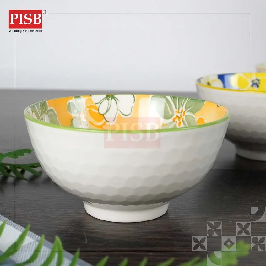 2140/41 12PCS Flower Motif Design Bohemia Turkish Ceramic Bowl With PVC Handle Box/Set Wedding Doorgift Mangkuk Seramik - Image 2