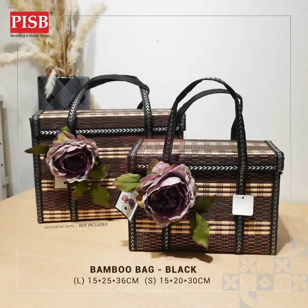 2032-35 Bamboo Bag Picnic Woven Basket Rattan Grass Foldable Bamboo Basket Handwoven Storage Basket Beg Buluh Rotan - Image 2