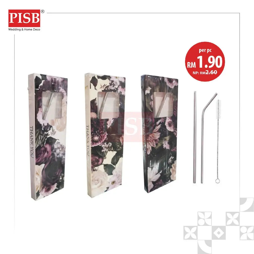 0448 (20Pcs/Pkt) Stainless Steel Straw Souvenir Set Drinking Reusable Washable Straw Besi Metal Straw Wedding Doorgift