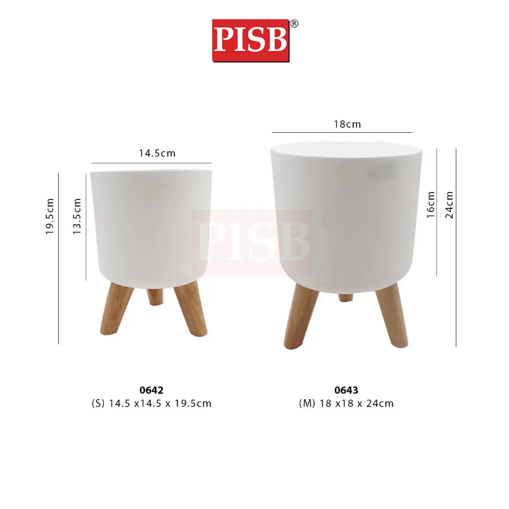 0642/43 Plastic Pot With Wooden Stand - Image 2