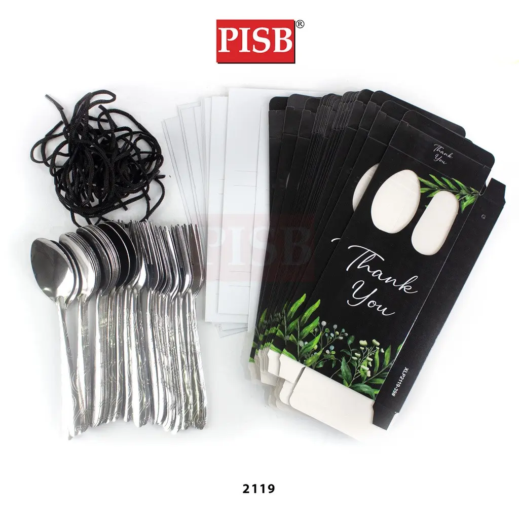 2117-2121 (20Pcs/Pkt) Flower Printed Spoon Fork Souvenir Door Gift Set With Handle - Image 5