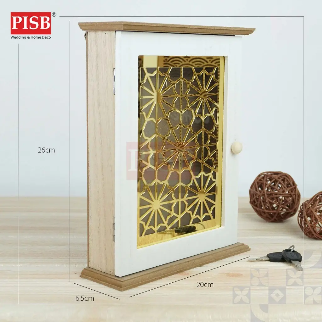 1216 Decorative Wall Mounted Wooden Key Holder Box Kotak Gantung Kunci Kotak Kunci Wooden Cabinet Key Storage Box - Image 4