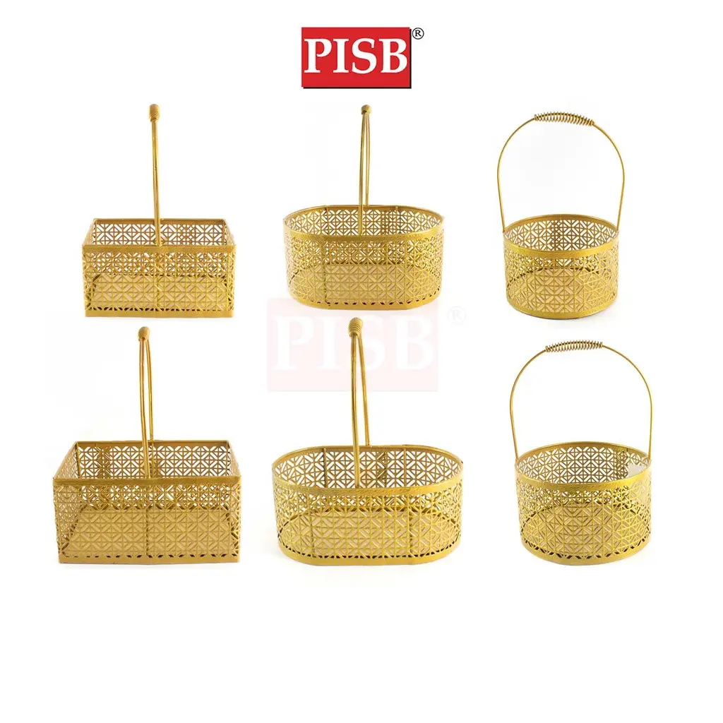 2148/49/50 Golden Iron Basket With Handle