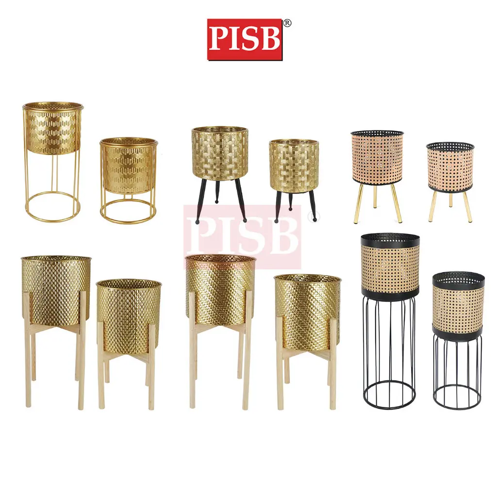 2218/2220/2221/2224/2258/2260 Round Golden Wire Metal Flower Tree Pot