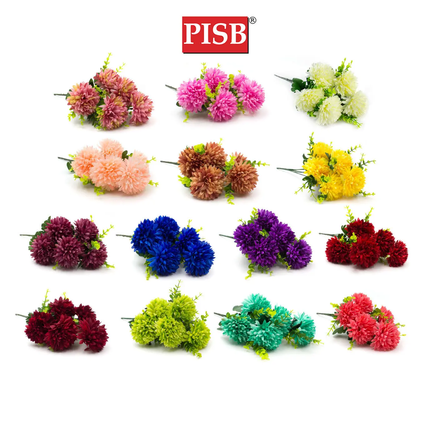 I070129 37CM Mum Ball Bush Flower (5 Pcs/Stalk)