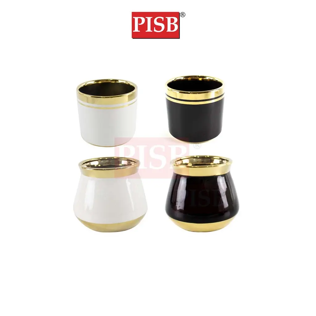 7033/61 White/Black Gold Ceramic Decorations Craft Vase Ornament Pasu Bunga
