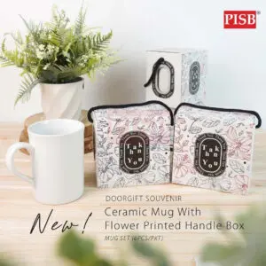 2307 (6Pcs/Pkt) Ceramic Mug With Flower Printed Handle Box/Set Doorgift Souvenir Mug Cawan Murah/Wedding Gift Mug