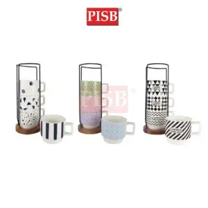 1209/10/11 4Pcs Ceramic Stackable Cup Sets With Metal Stand