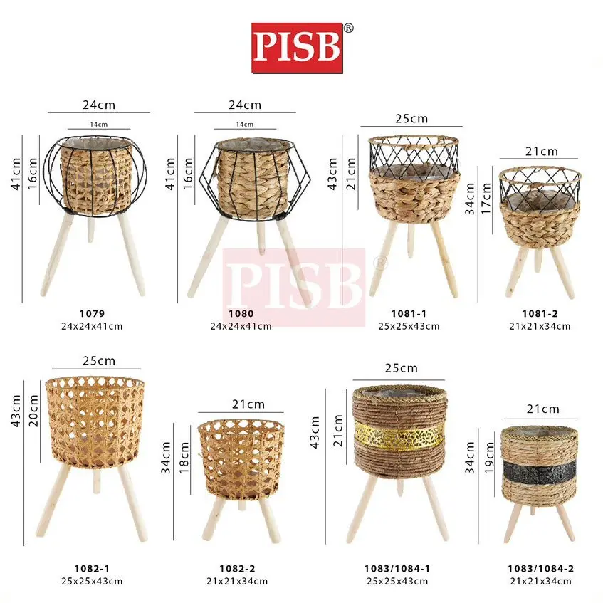 1079-1084 Rattan Basket With Wooden Stand Bakul Rotan Berkaki Pasu Pokok Hiasan Viral Rattan Flower Pot Home Decor - Image 2
