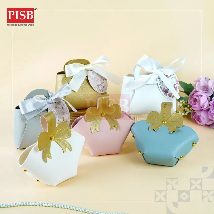 2138-39 (10Pcs/Pkt) Leather Mini Bag With Ribbon Mini Goodies Bag Doorgift Bag Wedding Beg Goodies Kahwin Bag Kenduri