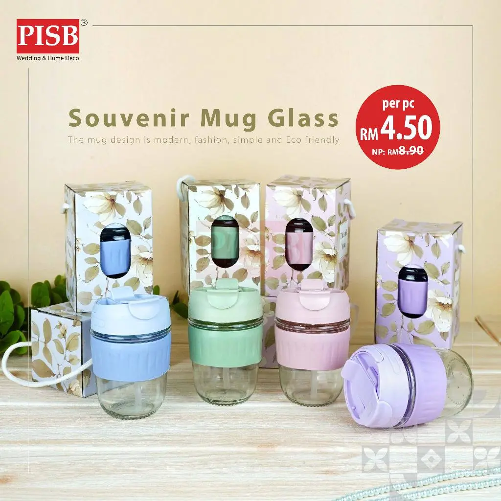 2127(6Pcs/Pkt)Souvenir Mug Glass Portable Macaron Water Drinking Cup Travel Dual-use Straw Mug Bottle Doorgift Mug Cawan