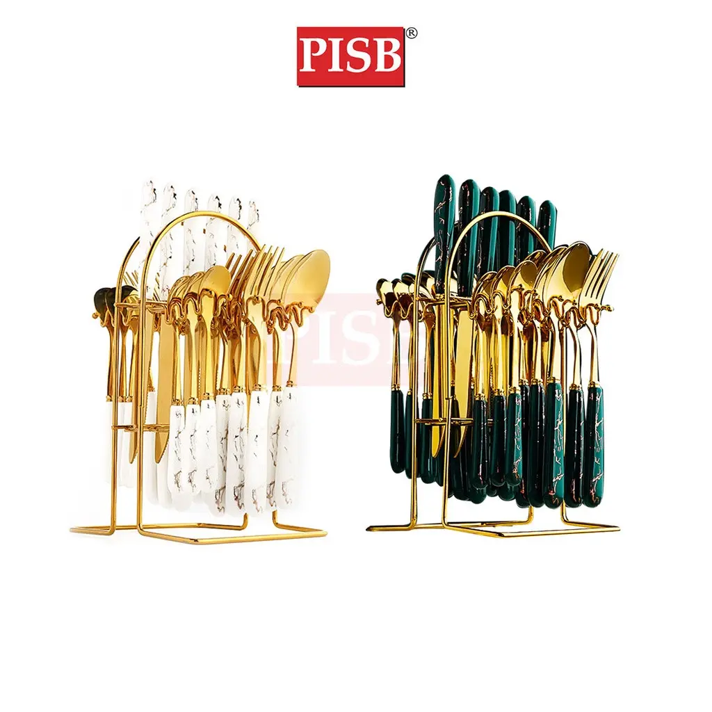 WD1168 24Pcs Stainless Steel Nordic Cutleries Viral Sudu Kayangan Sudu Hotel Dinnerware Set Sudu Spoon Set