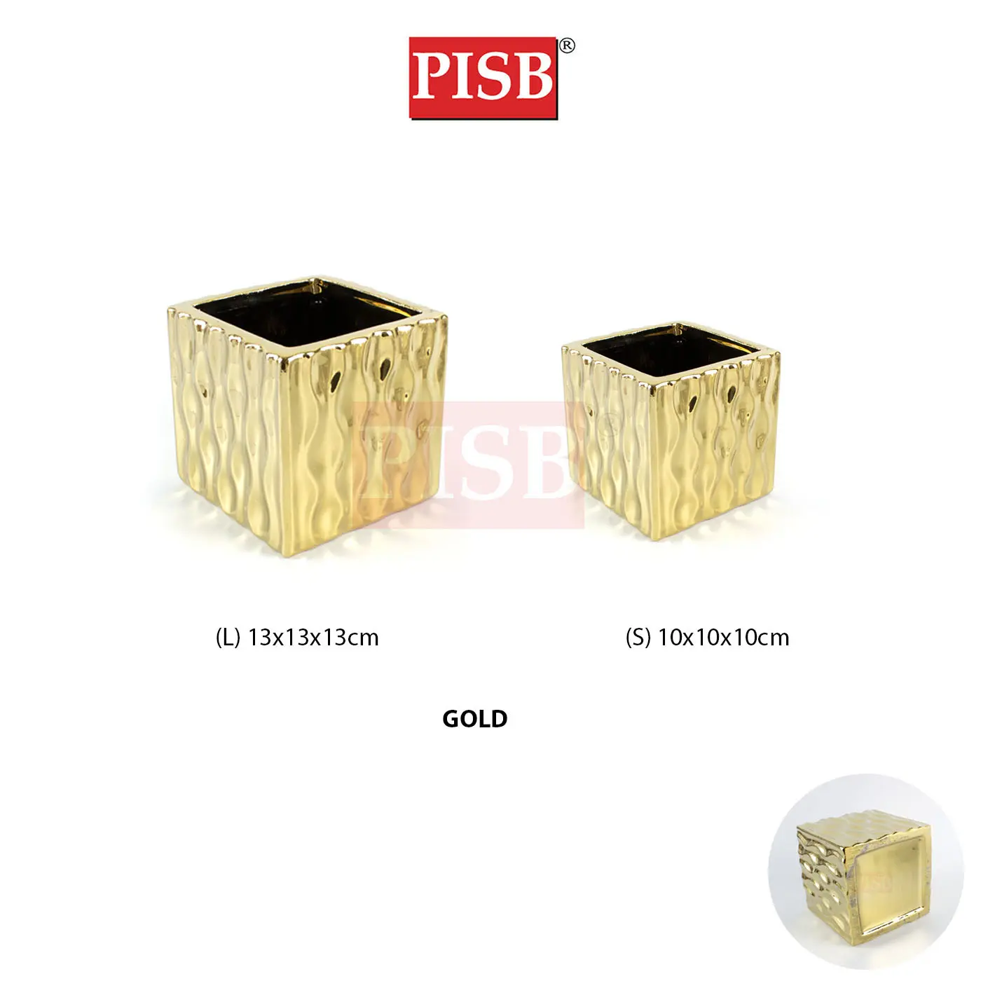 HC7016 Gold/Silver Cube Ceramic Decorations Craft Vase Ornament Pasu Bunga - Image 2