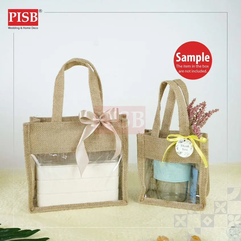 2155-58 (1Pc/Pkt) Jute Window Tote Bag Women Bag Shopping Bag Retail Gift Bag Goodies Bag Wedding Birthday Beg Bag Guni - Image 4