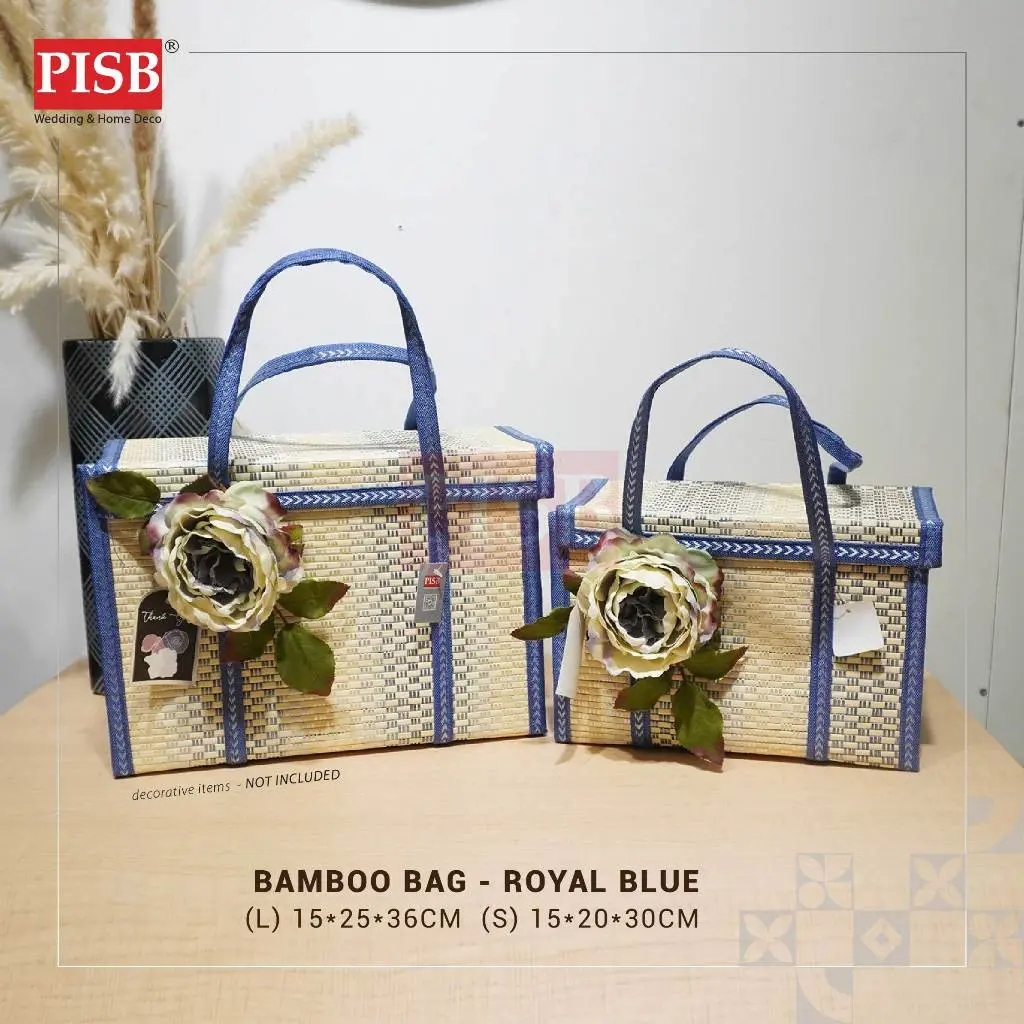 2032-35 Bamboo Bag Picnic Woven Basket Rattan Grass Foldable Bamboo Basket Handwoven Storage Basket Beg Buluh Rotan - Image 3