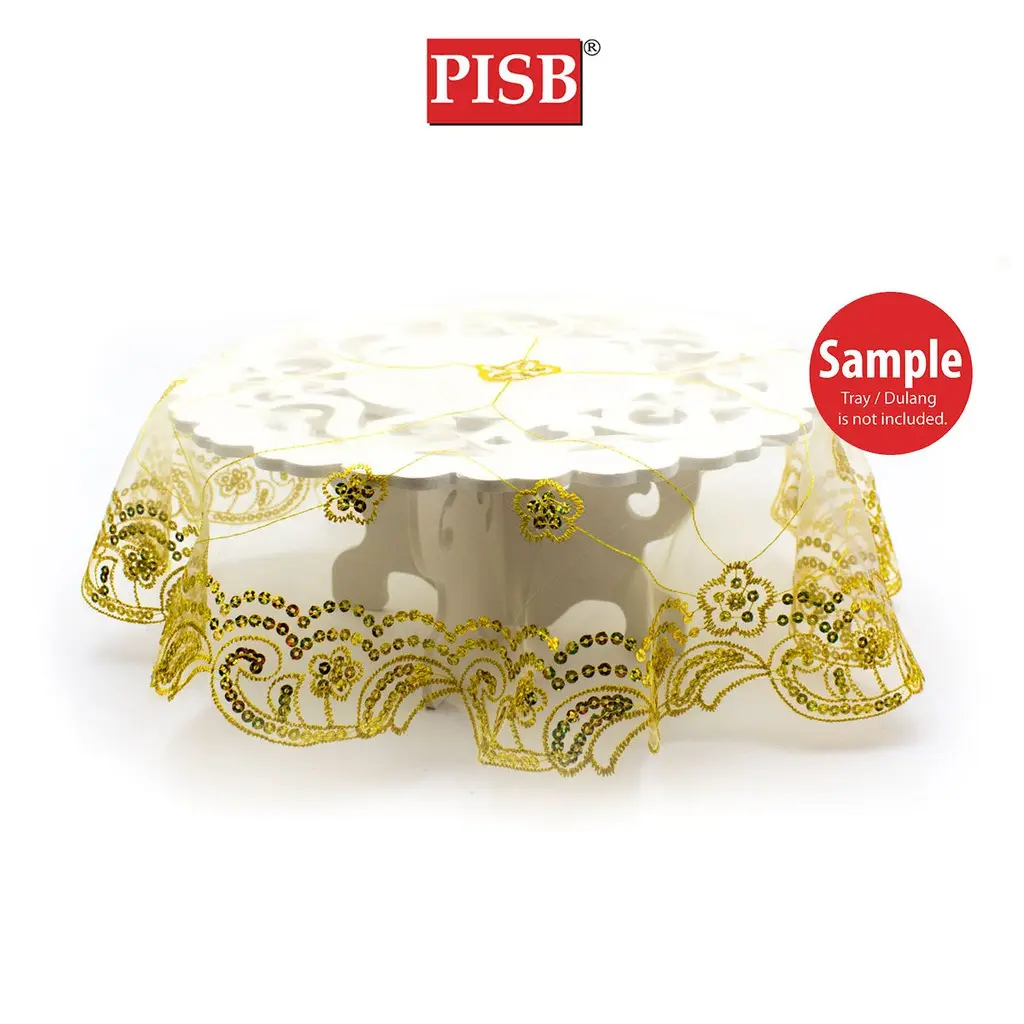 R070515 50*50CM Organza Sequin Round Alas Dulang For Dulang Hantaran Perkahwinan