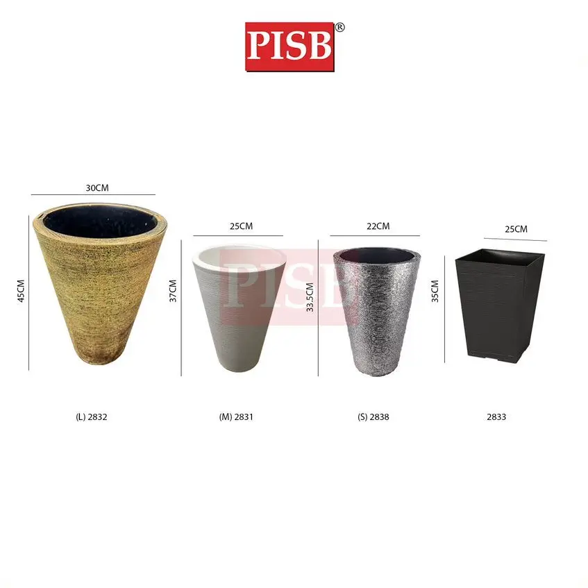 2831/32/33/38 Black/White/Gold/Grey/Silver Plastic Vase Tree Pot Pasu Hiasan Indoor Outdoor Home Decor - Image 3