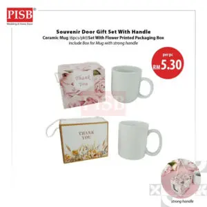 2308/11 (6Pcs/Pkt) Ceramic Mug With Flower Printed Handle Box/Set Doorgift Souvenir Mug Cawan Murah/Wedding Gift Mug