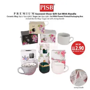 2303-05 Ceramic Mug With Flower Printed Handle Box/Set Doorgift Mug Dengan Kotak (6Pcs/Pkt)