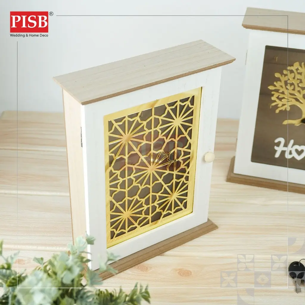 1216 Decorative Wall Mounted Wooden Key Holder Box Kotak Gantung Kunci Kotak Kunci Wooden Cabinet Key Storage Box - Image 2