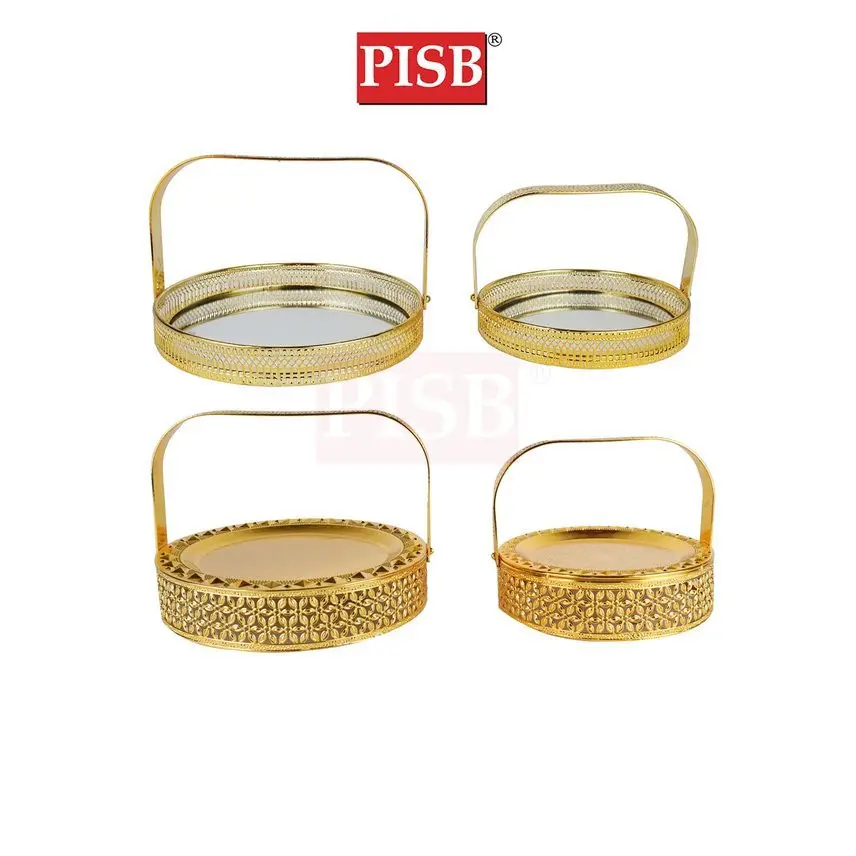 2287/88 Golden Iron Mirrored Basket With Handle