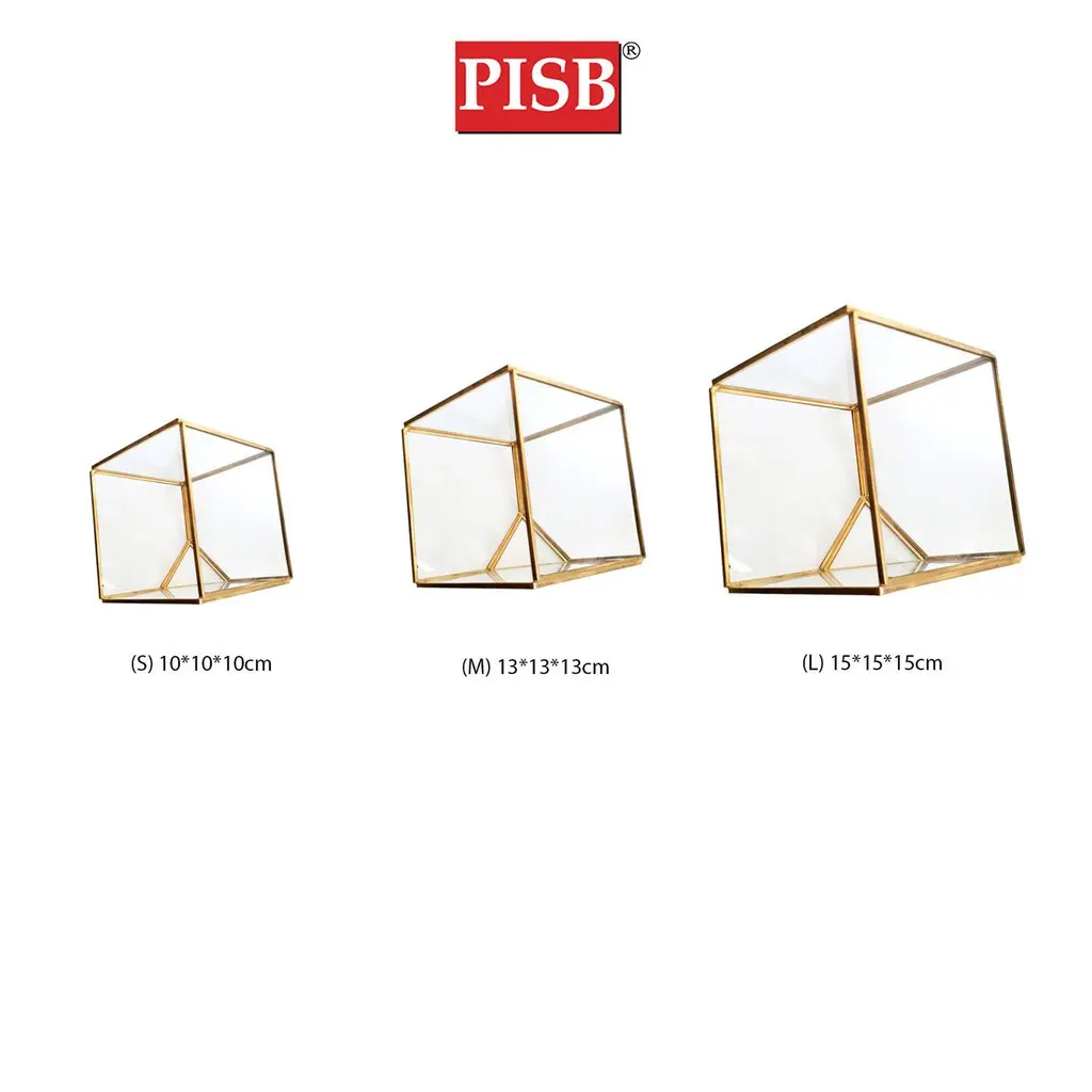 SSH1063/62/61 Cooper Vintage Golden Geometric Cube Glass Jewelry Box