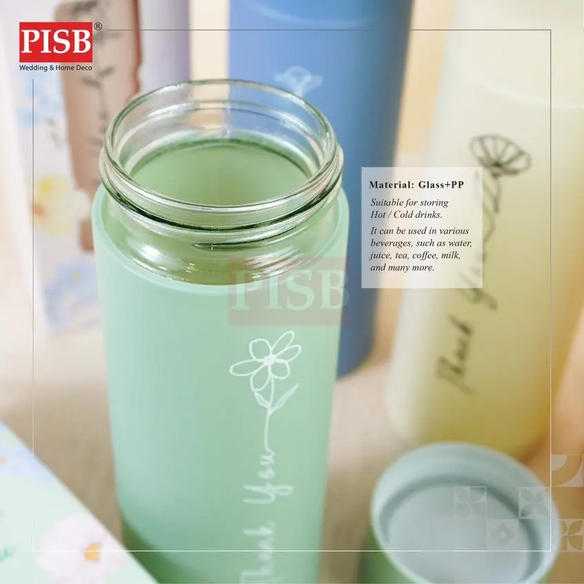 2145 400ML Floral Glass Bottle Set Hot Cold Portable Water Bottle Tumbler Travel Glass Water Bottle Doorgift Botol Air - Image 3