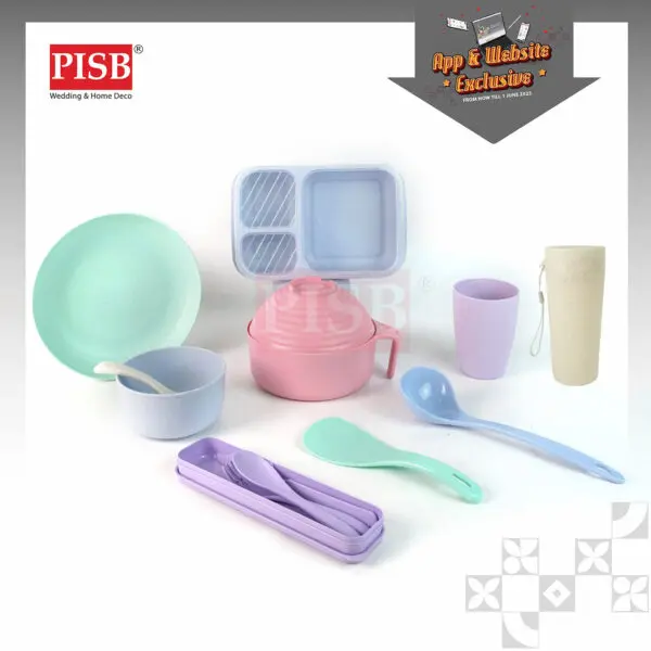 2401-10Wheat Straw Tableware Cutlery Set Sudu Garfu Mangkuk Pinggan Cawan Doorgift Souvenir Perkahwinan Wedding Doorgift