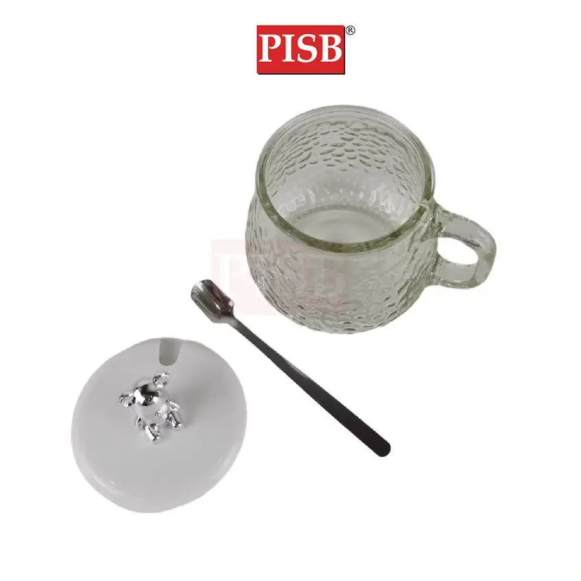 2130 (60Pcs/Ctn) Cute Ins Style Bear Glass Mug With Lid Office Water Cups Coffee Tea Mug Modern Doorgift Cawan Gelas Mug - Image 2