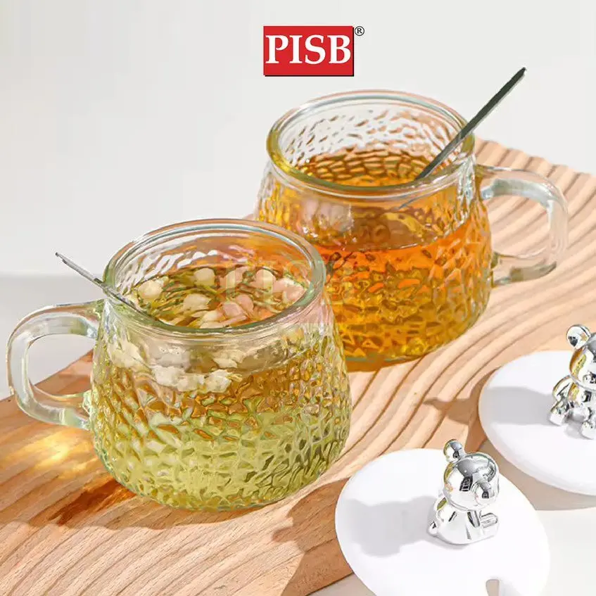 2130 (60Pcs/Ctn) Cute Ins Style Bear Glass Mug With Lid Office Water Cups Coffee Tea Mug Modern Doorgift Cawan Gelas Mug - Image 4