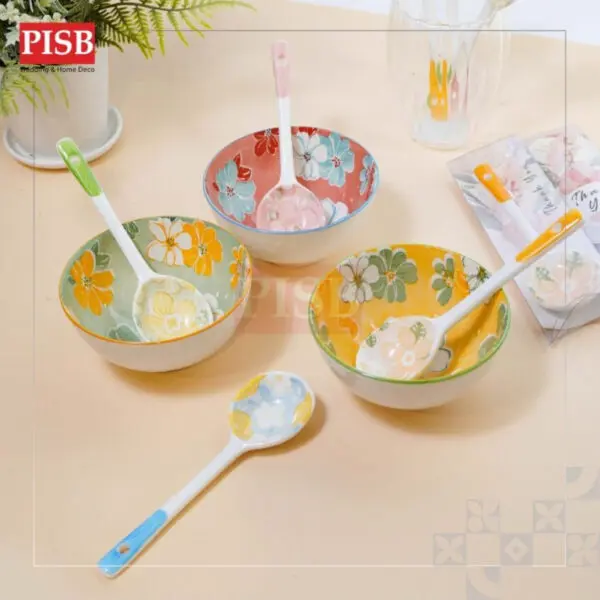 2143 (20Pcs/Box) Souvenir Flower Design Ceramic Spoon With PVC Box Doorgift Sudu Seramik Wedding Gift Spoon (Mix Colour)