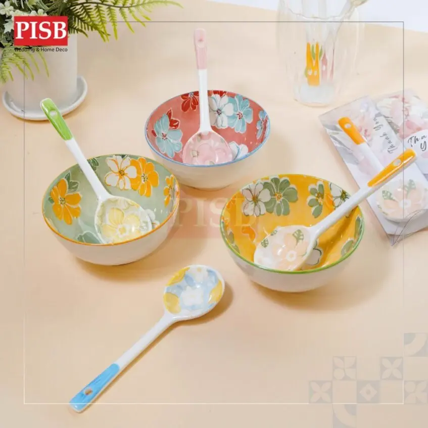 2143 (20Pcs/Box) Souvenir Flower Design Ceramic Spoon With PVC Box Doorgift Sudu Seramik Wedding Gift Spoon (Mix Colour) - Image 6