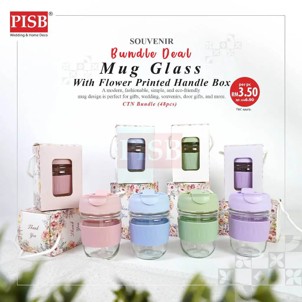 2146 (48Pcs/Ctn) Souvenir Mug Glass Portable Macaron Water Drinking Cup Travel Dual Straw Mug Bottle Doorgift Mug Cawan