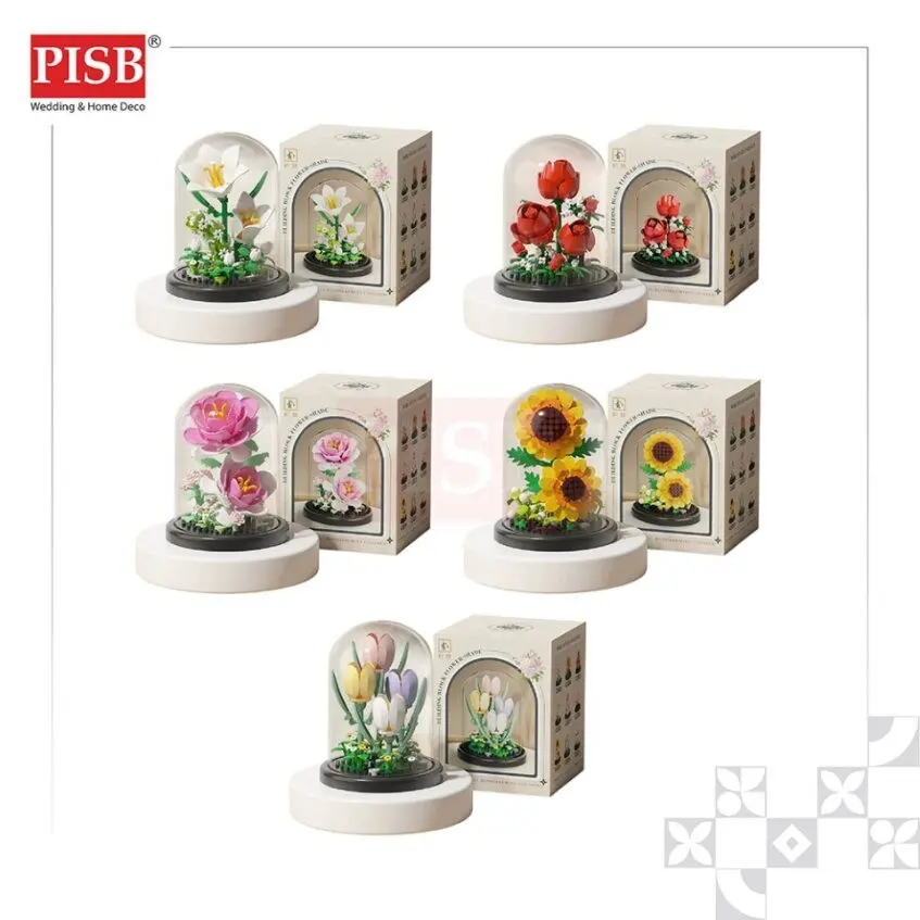 2002 Flower Bricks Set DIY Potted Plant Series Building Block Bunga Flower Bricks Puzzle Assembly Block Decoration Gifts