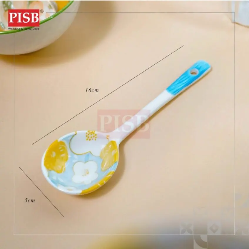 2143 (20Pcs/Box) Souvenir Flower Design Ceramic Spoon With PVC Box Doorgift Sudu Seramik Wedding Gift Spoon (Mix Colour) - Image 4