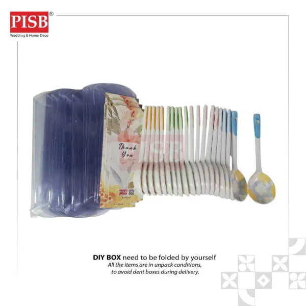 2143 (20Pcs/Box) Souvenir Flower Design Ceramic Spoon With PVC Box Doorgift Sudu Seramik Wedding Gift Spoon (Mix Colour)