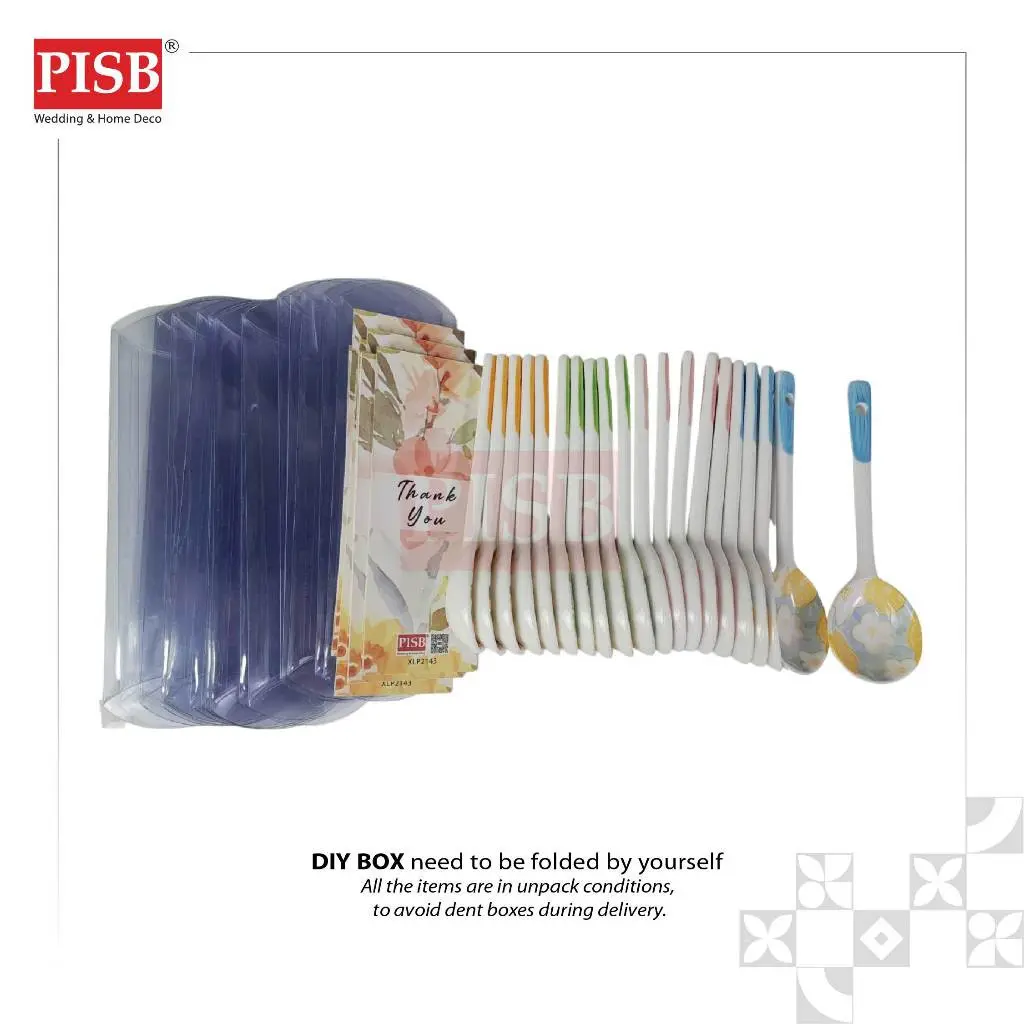 2143 (20Pcs/Box) Souvenir Flower Design Ceramic Spoon With PVC Box Doorgift Sudu Seramik Wedding Gift Spoon (Mix Colour) - Image 9