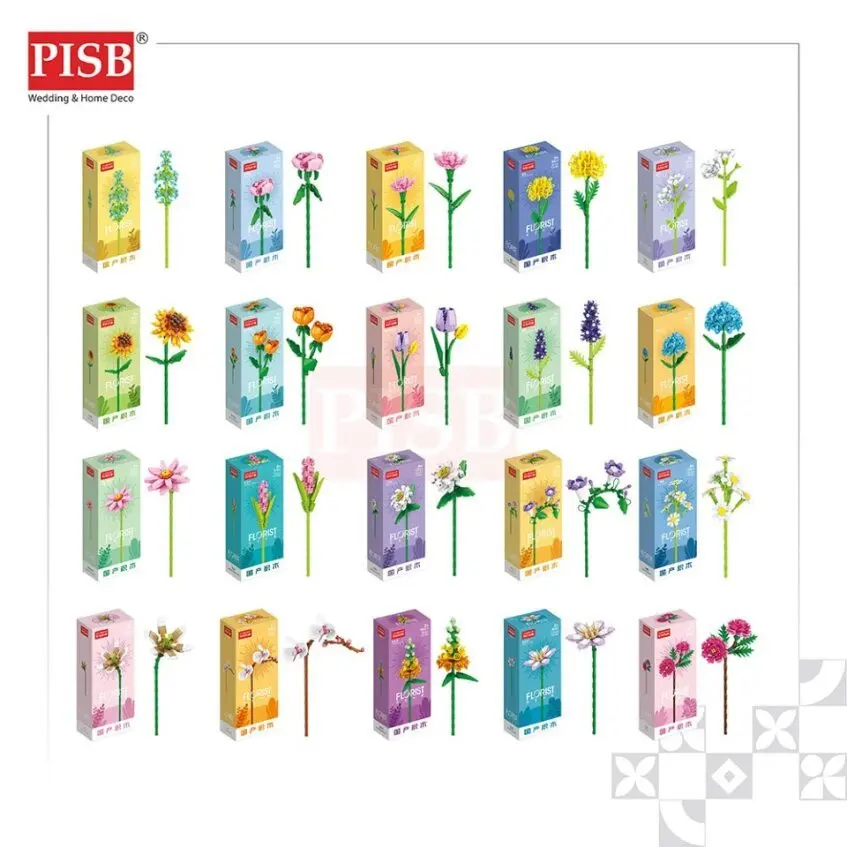 2001 Flower Bricks DIY Plant Series Building Block Bunga Bricks Flower Bricks Puzzle Assembly Block Toy Decoration Gifts