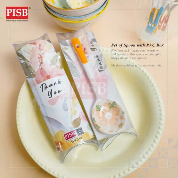 2143 (20Pcs/Box) Souvenir Flower Design Ceramic Spoon With PVC Box Doorgift Sudu Seramik Wedding Gift Spoon (Mix Colour)