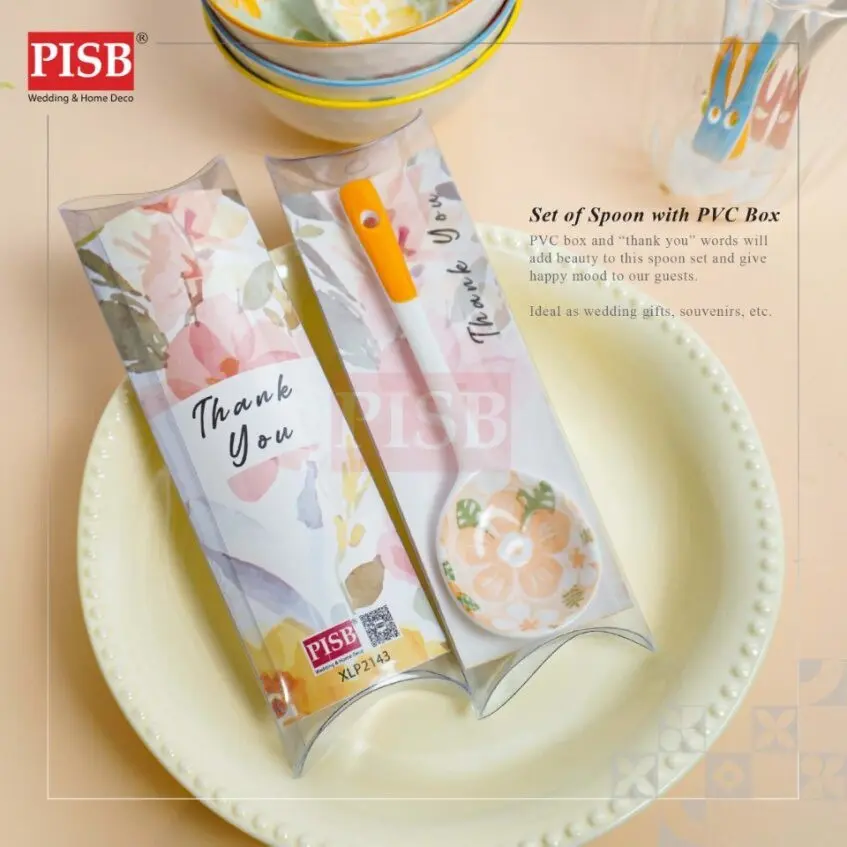 2143 (20Pcs/Box) Souvenir Flower Design Ceramic Spoon With PVC Box Doorgift Sudu Seramik Wedding Gift Spoon (Mix Colour) - Image 3