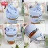 2146 (1Pcs) Souvenir Mug Glass Portable Macaron Water Drinking Cup Travel Dual Straw Mug Bottle Doorgift Mug Cawan Gelas