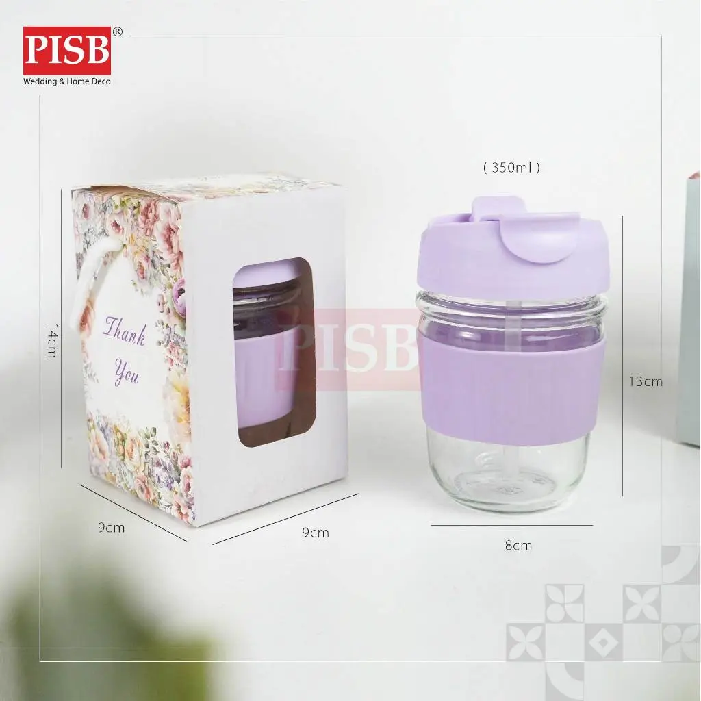 2146 (1Pcs) Souvenir Mug Glass Portable Macaron Water Drinking Cup Travel Dual Straw Mug Bottle Doorgift Mug Cawan Gelas - Image 9
