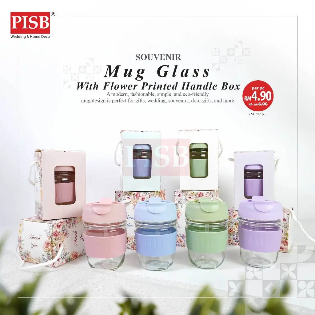 2146 (1Pcs) Souvenir Mug Glass Portable Macaron Water Drinking Cup Travel Dual Straw Mug Bottle Doorgift Mug Cawan Gelas