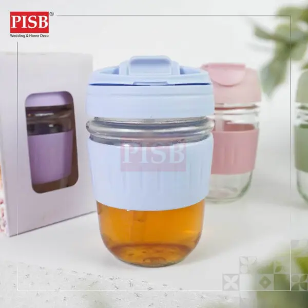 2146 (1Pcs) Souvenir Mug Glass Portable Macaron Water Drinking Cup Travel Dual Straw Mug Bottle Doorgift Mug Cawan Gelas