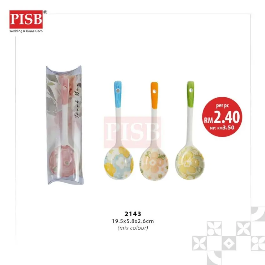 2143 (20Pcs/Box) Souvenir Flower Design Ceramic Spoon With PVC Box Doorgift Sudu Seramik Wedding Gift Spoon (Mix Colour) - Image 2