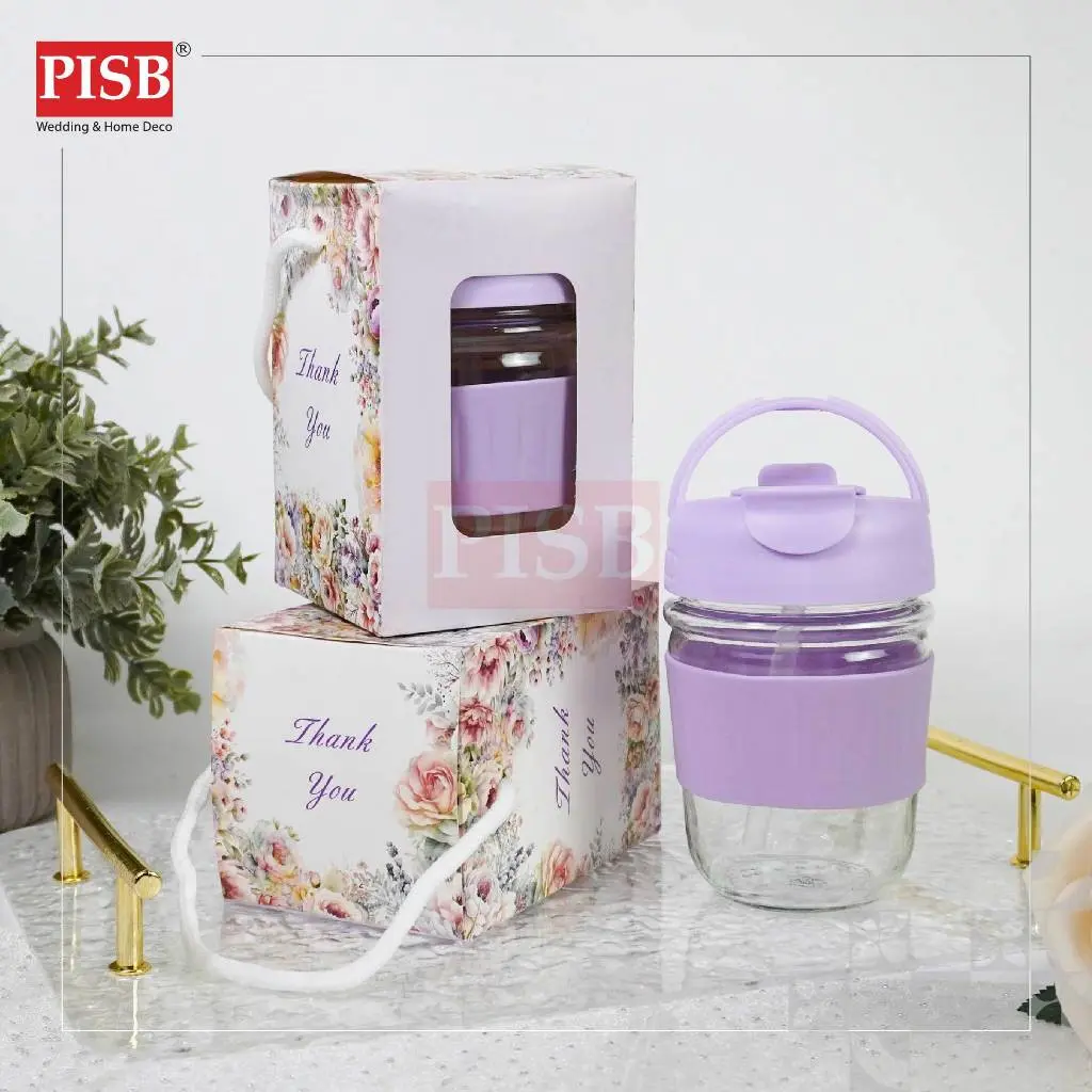 2146 (1Pcs) Souvenir Mug Glass Portable Macaron Water Drinking Cup Travel Dual Straw Mug Bottle Doorgift Mug Cawan Gelas - Image 4