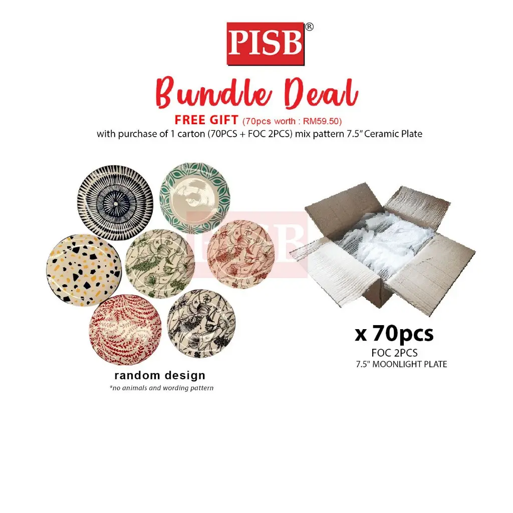 0912 (70Pcs/Ctn + 2Pcs FOC) Bundle Deal 7.5" Ceramic Moonlight Plate / Set Doorgift Souvenir Pinggan Piring Murah - Image 2